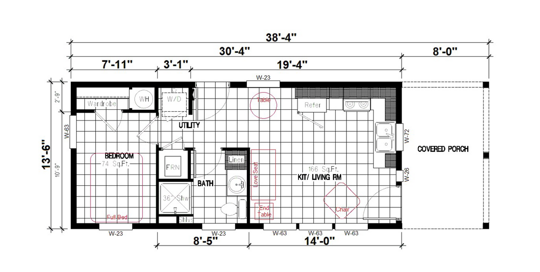 The CASITA 30-1M+8'PORCH     DREAM Floor Plan